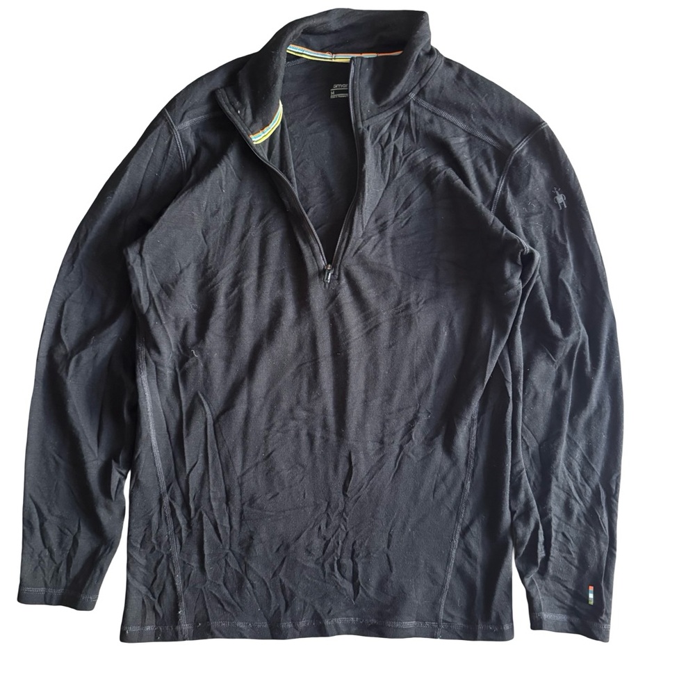 Smartwool Men’s Merino Wool Quarter Zip Base Layer – Black – Size M